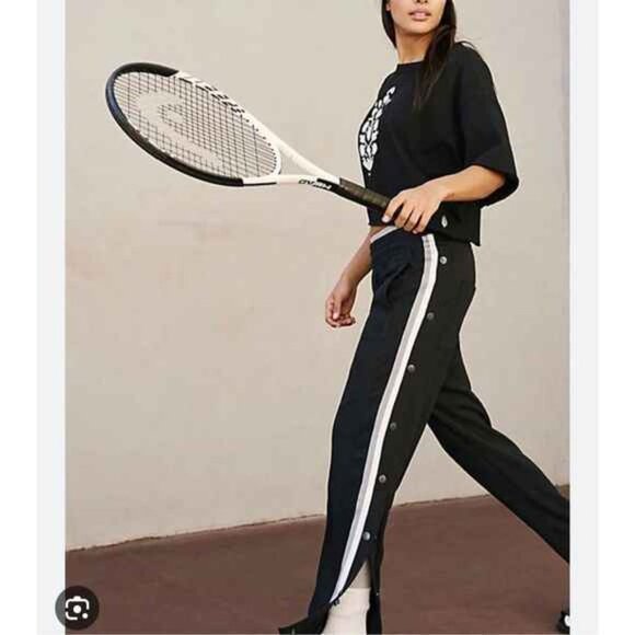 Free People Movement Baby Got Track Pants Black Side Snaps - Picture 2 of 10